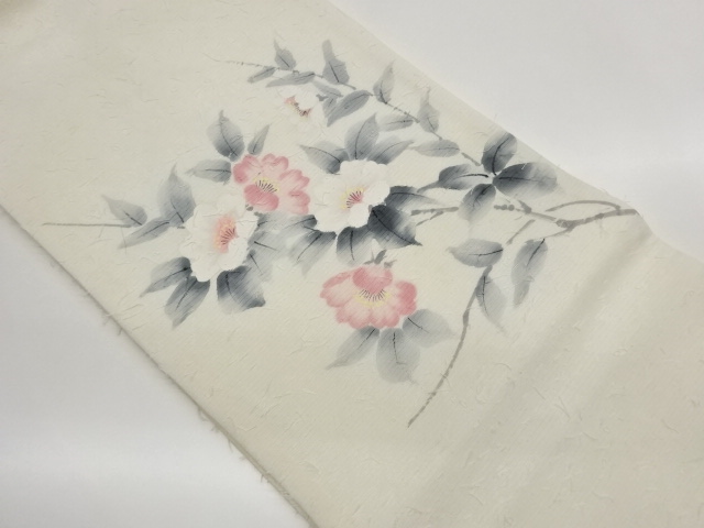 JAPANESE KIMONO / ARTISTS WORK: HIGE TSUMUGI HAND-PAINTED FLORAL LEAF